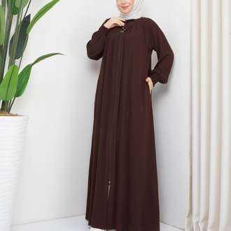 Pile Detaylı Reglan Kol Ferace(Acı Kahve)