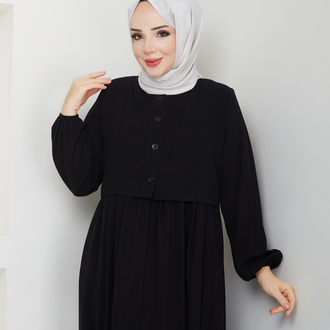 Bolero ve Düğme Detaylı Gizli Fermuarlı Ferace(Siyah)