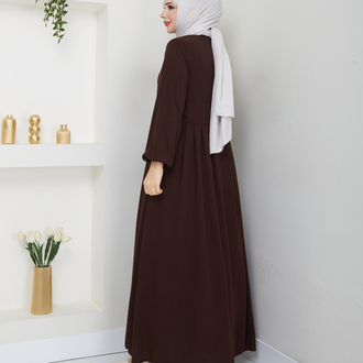 Bolero ve Düğme Detaylı Gizli Fermuarlı Ferace(Acı Kahve)