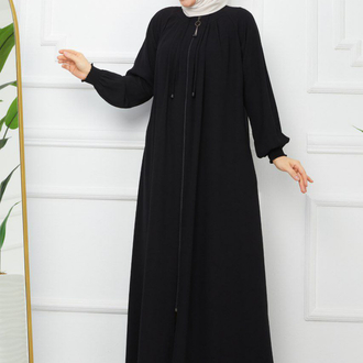Pile Detaylı Reglan Kol Ferace(Siyah)
