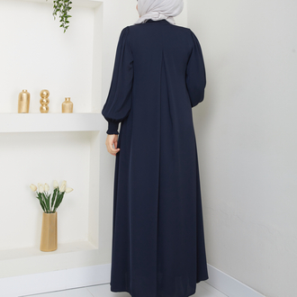 A Pile ve Fular Detaylı Balon Kol Ferace(Lacivert)