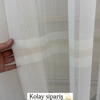 Sude bantlı tül sık pile lüks Gold 