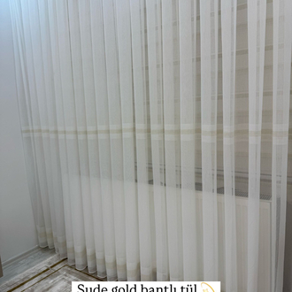 Sude bantlı tül sık pile lüks Gold 