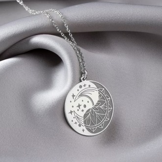 Navan 925 Ayar Gümüş Ay & Mandala Kolyesi (Gold, Silver ve Rose)