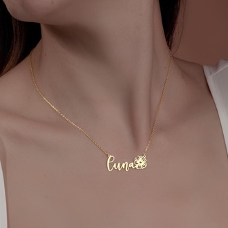 Navan 925 Ayar Gümüş Kişiye Özel Çiçek Detaylı İsim Kolye (Gold, Silver ve Rose)
