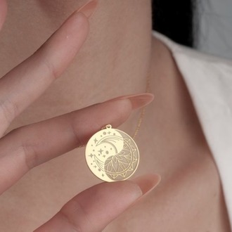 Navan 925 Ayar Gümüş Ay & Mandala Kolyesi (Gold, Silver ve Rose)