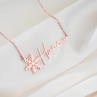 Navan 925 Ayar Gümüş Kişiye Özel Kar Tanesi Detaylı İsim Kolye (Gold, Silver ve Rose)