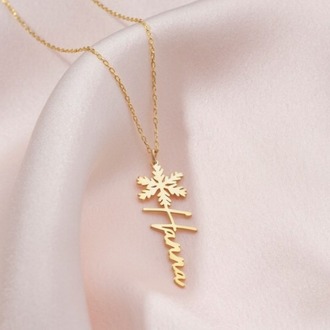 Navan 925 Ayar Gümüş Kar Tanesi Detaylı Kişiye Özel İsim Kolyesi (Gold, Silver ve Rose)