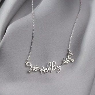 Navan 925 Ayar Gümüş Çiçek Motifli Kişiye Özel İsim Kolyesi (Gold, Silver ve Rose)
