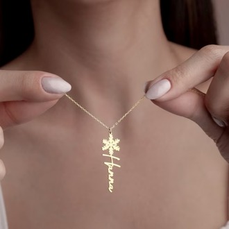 Navan 925 Ayar Gümüş Kar Tanesi Detaylı Kişiye Özel İsim Kolyesi (Gold, Silver ve Rose)