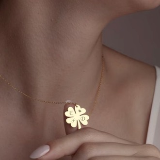 Navan 925 Ayar Gümüş Dört Yapraklı Yonca Kişiye Özel Harf Kolyesi (Gold, Silver ve Rose)