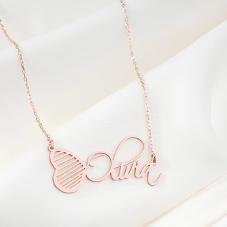 Navan 925 Ayar Gümüş Kişiye Özel Kelebek İsimli Kolye (Gold, Silver ve Rose)