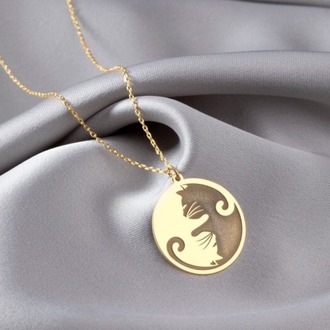 Navan 925 Ayar Gümüş Yin Yang Kedi Kolye (Gold, Silver ve Rose)