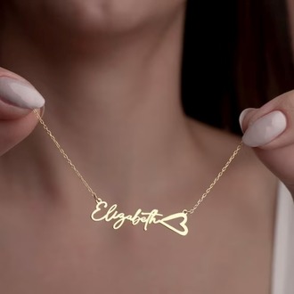 Navan 925 Ayar Gümüş Kalp Detaylı Kişiye Özel İsim Kolyesi (Gold, Silver ve Rose)