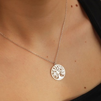 Navan 925 Ayar Gümüş Hayat Ağacı Kolyesi (Gold, Silver ve Rose)