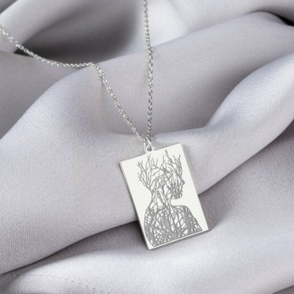 Navan 925 Ayar Gümüş Gravür Siluet Kolye (Gold, Silver ve Rose)