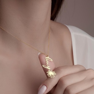 Navan 925 Ayar Gümüş Kişiye Özel Çiçek Detaylı İsim Kolye (Gold, Silver ve Rose)