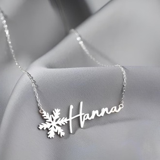 Navan 925 Ayar Gümüş Kişiye Özel Kar Tanesi Detaylı İsim Kolye (Gold, Silver ve Rose)