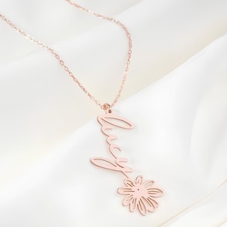 Navan 925 Ayar Gümüş Kişiye Özel Çiçek Detaylı İsim Kolye (Gold, Silver ve Rose)