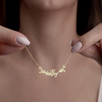 Navan 925 Ayar Gümüş Çiçek Motifli Kişiye Özel İsim Kolyesi (Gold, Silver ve Rose)