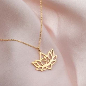 Navan 925 Ayar Gümüş Lotus Çiçeği ve Ohm Sembolü Kolyesi (Gold, Silver ve Rose)