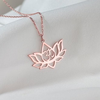 Navan 925 Ayar Gümüş Lotus Çiçeği ve Ohm Sembolü Kolyesi (Gold, Silver ve Rose)