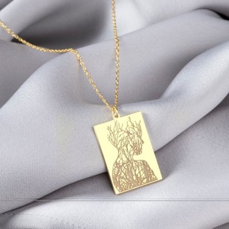 Navan 925 Ayar Gümüş Gravür Siluet Kolye (Gold, Silver ve Rose)