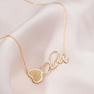 Navan 925 Ayar Gümüş Kişiye Özel Kelebek İsimli Kolye (Gold, Silver ve Rose)
