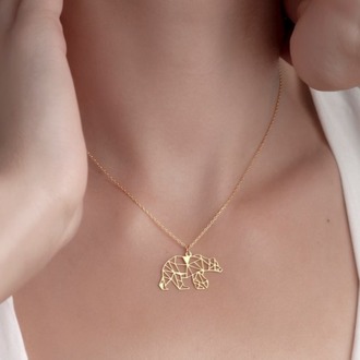 Navan 925 Ayar Gümüş Geometrik Ayı Kolye (Gold, Silver ve Rose)