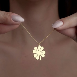Navan 925 Ayar Gümüş Dört Yapraklı Yonca Kişiye Özel Harf Kolyesi (Gold, Silver ve Rose)