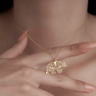 Navan 925 Ayar Gümüş Geometrik Ayı Kolye (Gold, Silver ve Rose)
