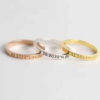 Custom Location Coordinates Ring | Altın Gümüş Rose Kaplama | Özel Tasarım | Kutulu Hediye