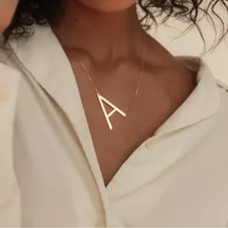 Navan 925 Ayar Gümüş Kişiye Özel Büyük Harf Kolye (Gold, Silver ve Rose)