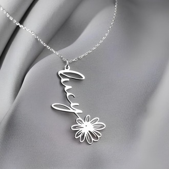 Navan 925 Ayar Gümüş Kişiye Özel Çiçek Detaylı İsim Kolye (Gold, Silver ve Rose)