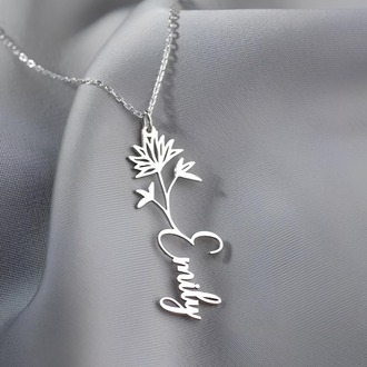 Navan 925 Ayar Gümüş Kişiye Özel Çiçek Detaylı İsim Kolye (Gold, Silver ve Rose) 