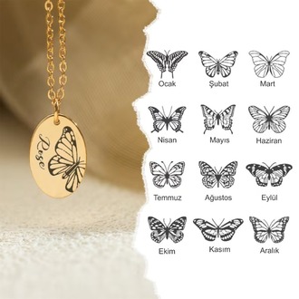 Navan 925 Ayar Gümüş Kelebek Doğum Ayı Kolyesi (Gold, Silver ve Rose)