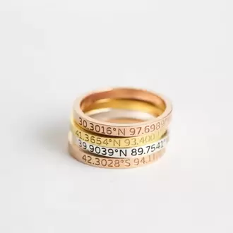 Custom Location Coordinates Ring | Altın Gümüş Rose Kaplama | Özel Tasarım | Kutulu Hediye