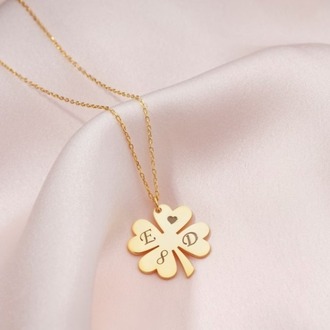 Navan 925 Ayar Gümüş Dört Yapraklı Yonca Kişiye Özel Harf Kolyesi (Gold, Silver ve Rose)