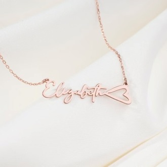 Navan 925 Ayar Gümüş Kalp Detaylı Kişiye Özel İsim Kolyesi (Gold, Silver ve Rose)