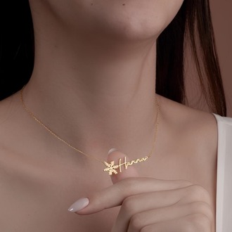 Navan 925 Ayar Gümüş Kişiye Özel Kar Tanesi Detaylı İsim Kolye (Gold, Silver ve Rose)