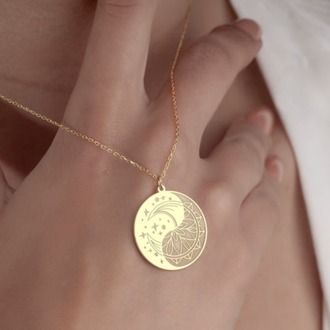 Navan 925 Ayar Gümüş Ay & Mandala Kolyesi (Gold, Silver ve Rose)