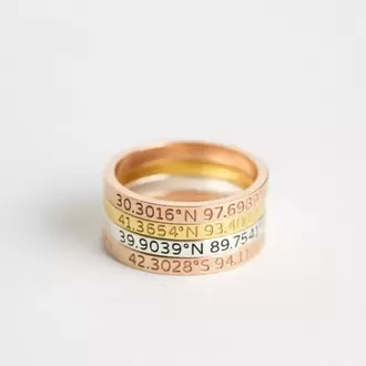 Custom Location Coordinates Ring | Altın Gümüş Rose Kaplama | Özel Tasarım | Kutulu Hediye