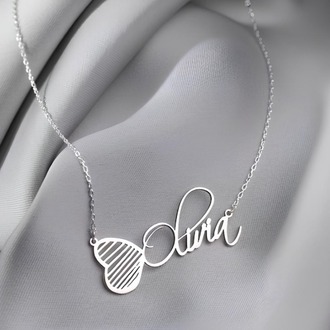Navan 925 Ayar Gümüş Kişiye Özel Kelebek İsimli Kolye (Gold, Silver ve Rose)