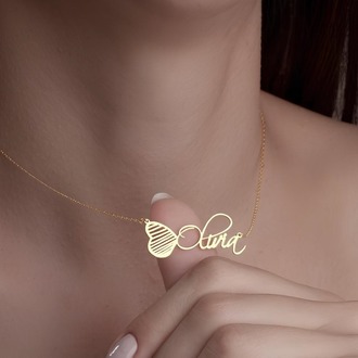 Navan 925 Ayar Gümüş Kişiye Özel Kelebek İsimli Kolye (Gold, Silver ve Rose)