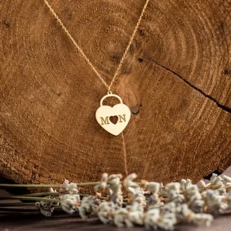 Navan 925 Ayar Gümüş Kilit Kalp Kolye (Gold, Silver ve Rose)