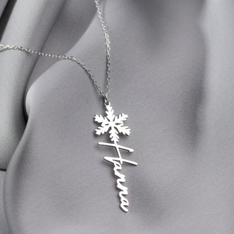Navan 925 Ayar Gümüş Kar Tanesi Detaylı Kişiye Özel İsim Kolyesi (Gold, Silver ve Rose)