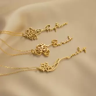 Flower Pendant Name Necklace | Altın, Gümüş Kaplama | Özel Tasarım | Kutulu Hediye