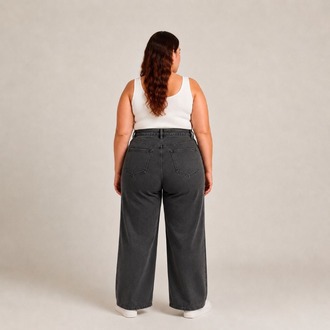 WİDE LEG JEANS PREMİUM KADIN EXTRA BÜYÜK BEDEN SÜPER YÜKSEK BEL ESNEK KOT-Gri