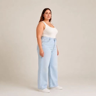 WİDE LEG JEANS PREMİUM KADIN EXTRA BÜYÜK BEDEN SÜPER YÜKSEK BEL ESNEK KOT-Açık Buz