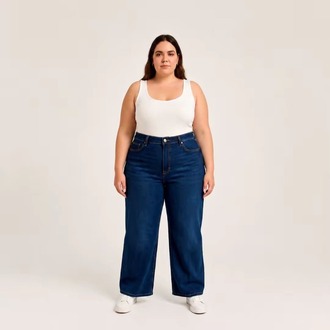WİDE LEG JEANS PREMİUM KADIN EXTRA BÜYÜK BEDEN SÜPER YÜKSEK BEL ESNEK KOT-Koyu Kot Mavi